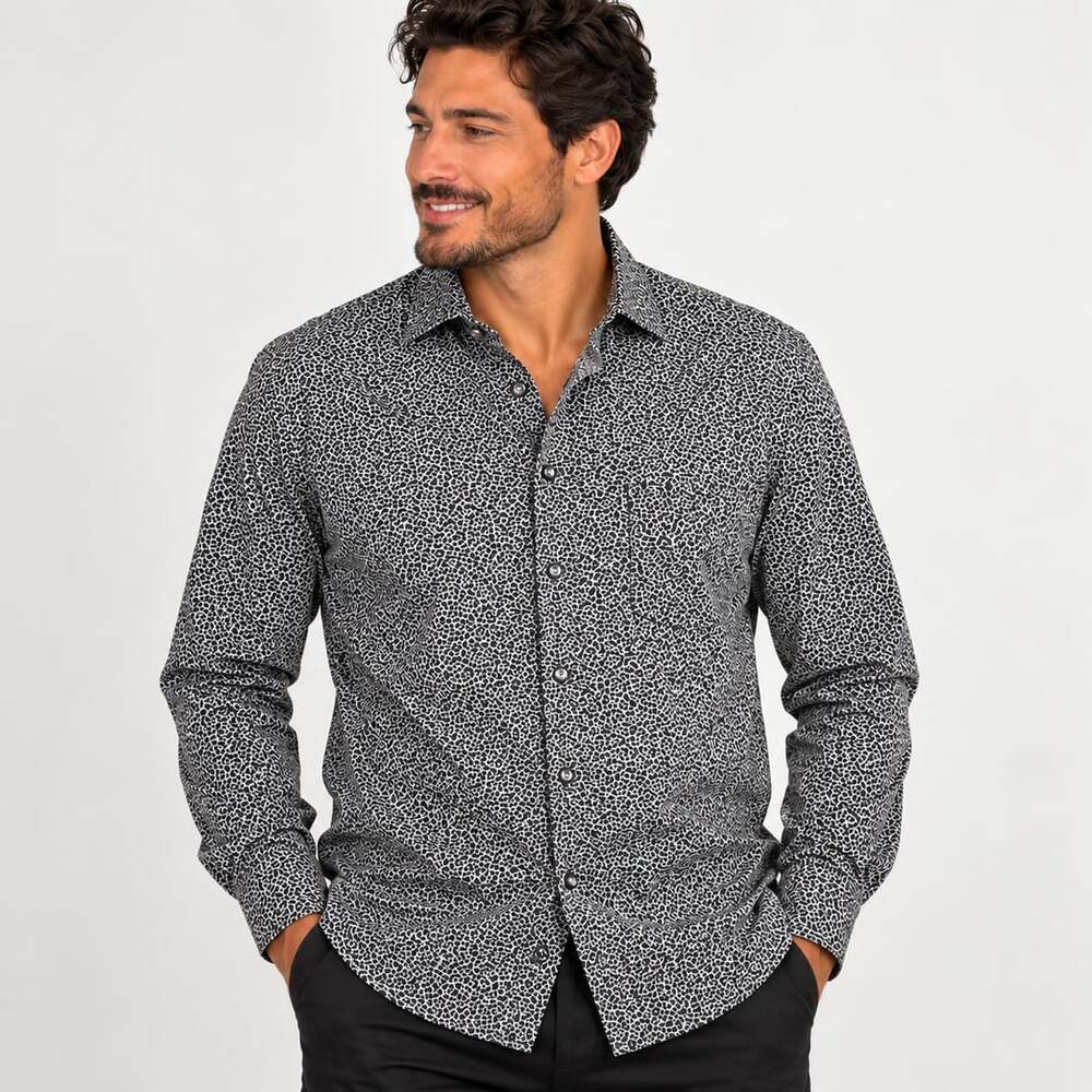 Eton Contemporary Black and White Patterned Button Down Shirt Size 46 XXL
